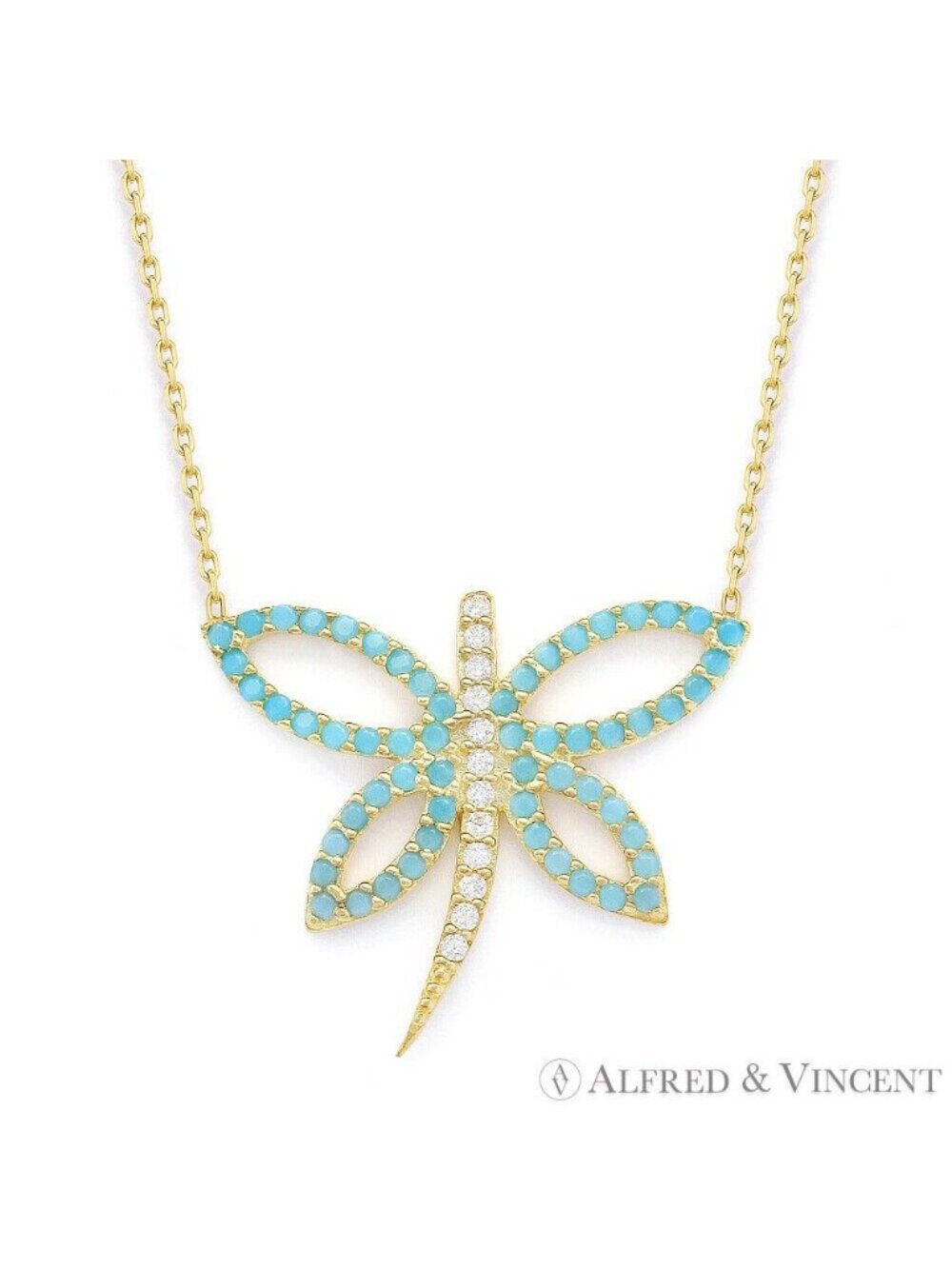 Dragonfly Charm Nano Crystal & CZ Pendant in .925 Sterling Silver w/ 18k YGold